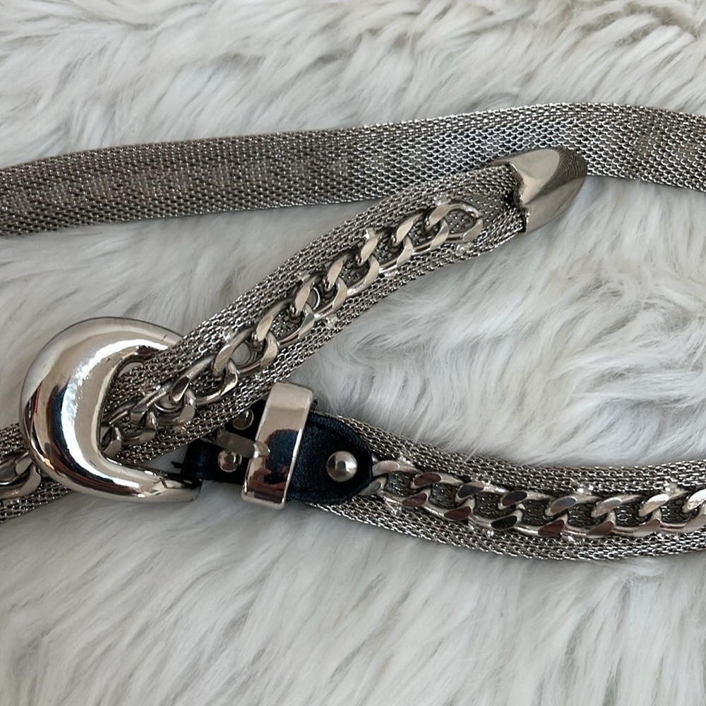 Vintage Silver Metal Belt Buckle Mesh Women Size M/L - Picture 2 of 10